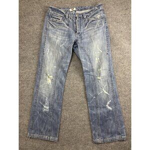 Antik Denim Jeans Mens 36x32 Light Wash Blue Distressed Button Fly Straight